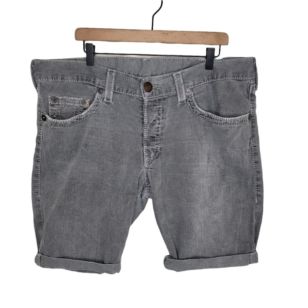 True Religion men's Geno Cut-Off gray denim shorts size 40